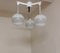 Flache deutsche Vintage Deckenlampe mit weißem Kunststoffrahmen in Dreiecksform mit drei kugelförmigen, gemusterten Glasschirmen, 1970er 2