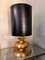 Gilt Brass Black Cylindrical Lampshade Table Lamp, 1970s 5
