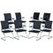 Technical Chromed Steel Desk Armchairs with Black Upholstery, 1980s, Set of 8 1