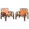 Vintage Wood and Leather Armchairs attributed to Tito Agnoli, 1970, Set of 2 1