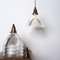 Lámparas colgantes antiguas con accesorios de latón originales de Holophane, Imagen 3