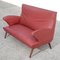 Red Faux Leather Sofa with Flared Wooden Feet, 1950s 1