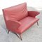 Red Faux Leather Sofa with Flared Wooden Feet, 1950s 3