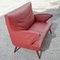 Red Faux Leather Sofa with Flared Wooden Feet, 1950s 6