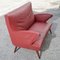 Red Faux Leather Sofa with Flared Wooden Feet, 1950s, Image 6