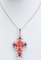 Rose Gold and Silver Cross Pendant in Coral with Diamonds and Sapphires, 1950s 2