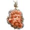 Rose Gold and Silver Pendant with Coral and Emeralds, 1950s 1