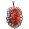 14 Karat Rose Gold and Silver Pendant with Coral and Diamonds, 1950s, Image 1