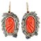 14 Karat Rose Gold and Silver Earrings with Coral and Sapphires, 1950s, Set of 2 1