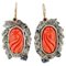 14 Karat Rose Gold and Silver Earrings with Coral and Sapphires, 1950s, Set of 2, Image 1