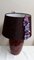 Lampada da tavolo vintage con base in ceramica marrone e paralume in tessuto marrone e nero con fiori colorati, anni '80, Immagine 2