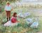 Magda Kremer, Niños con gansos a la luz de una noche de verano, años 60, óleo sobre lienzo, enmarcado, Imagen 3
