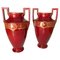 Vase Urnes en Cobalt Rouge avec Poignées en Céramique et Décorations Dorées, Set de 2 1