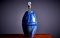 Lámpara de mesa enorme de cerámica azul, Francia, años 60, Imagen 7