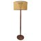 Wood Floor Lamp with Vienna Straw Lampshade, Italy, 1950s 1