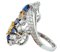 14 Karat White Gold Flower Ring with Diamonds, Yellow & Blue Sapphires 2