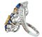 14 Karat White Gold Flower Ring with Diamonds, Yellow & Blue Sapphires, Image 2