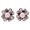 White Pearls,diamonds, Amethysts, 14 Kt White and Rose Gold Earrings, Set of 2 1