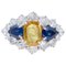 Blaue und gelbe Saphire, Diamanten, Retrò Ring aus 14 Karat Weißgold 1