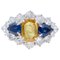 Blue and Yellow Sapphires, Diamonds, 14 Karat White Gold Retrò Ring 1