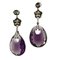 White Gold Drop Earrings with Amethysts and Emeralds, Set of 2 2