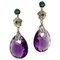 White Gold Drop Earrings with Amethysts and Emeralds, Set of 2 1