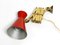 Mid-Century Brass Extendable Scissor Wall Lamp with Aluminum Diabolo Shade in Red, 1950s 6
