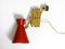 Mid-Century Brass Extendable Scissor Wall Lamp with Aluminum Diabolo Shade in Red, 1950s, Image 3