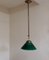 Vintage Ceiling Lamp with Brass Frame and Green Glass Screen, 1980s, Image 1