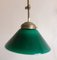 Lampada da soffitto vintage con struttura in ottone e schermo in vetro verde, anni '80, Immagine 3