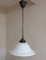 Antique German Ceiling Lamp with Brass Mount and White Arched Glass Shade, 1900s 1