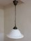 Antique German Ceiling Lamp with Brass Mount and White Arched Glass Shade, 1900s, Image 1