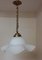 Deutsche Deckenlampe mit Messinghalterung & gewelltem weißem Glasschirm, 1900er 5