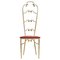 Chiavari Stuhl mit hoher Rückenlehne aus Messing & Stickerei, 1950er 1