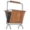 Mid-Century Magazine Rack in Patinated Cognac Leather, Brass and Metal, 1940s 1
