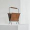 Mid-Century Magazine Rack in Patinated Cognac Leather, Brass and Metal, 1940s, Image 6