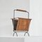 Mid-Century Magazine Rack in Patinated Cognac Leather, Brass and Metal, 1940s 2