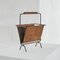 Mid-Century Magazine Rack in Patinated Cognac Leather, Brass and Metal, 1940s, Image 4