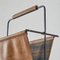 Mid-Century Magazine Rack in Patinated Cognac Leather, Brass and Metal, 1940s, Image 3