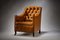 Vintage Lacquered Tan Leather Deep Buttoned Club/Desk Chair, England, 1930s, Image 1