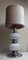 Deutsche Vintage Tischlampe mit verchromtem Metallgestell mit eingearbeiteten undurchsichtigen innenbeleuchteten Glaselementen und gemustertem Stoffschirm im Stil von Sölken Lights, 1970er 3