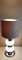 Lampada da tavolo vintage con struttura in metallo cromato, elementi in vetro opachi con illuminazione interna e schermo in tessuto decorato nello stile di Sölken Lights, Germania, anni '70, Immagine 5