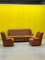 Vintage Chesterfield Brown Leather High Back Sofa and Armchairs, Set of 3 1