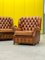 Vintage Chesterfield Brown Leather High Back Sofa and Armchairs, Set of 3, Image 8