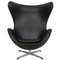 Egg Chair in Black Leather by Arne Jacobsen for Fritz Hansen, 1960s 1