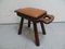 Vintage Oak Milk Stool with Leather Top, 1890s 5