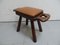 Vintage Oak Milk Stool with Leather Top, 1890s, Image 5