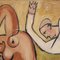 Berliner Schulkünstler nach Picasso, kniender Akt und mysteriöse Figur, 1960er-70er, Oil on Board, gerahmt 7