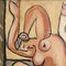 Berliner Schulkünstler nach Picasso, kniender Akt und mysteriöse Figur, 1960er-70er, Oil on Board, gerahmt 6
