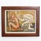 Artista della Scuola di Berlino secondo Picasso, Nudo inginocchiato e figura misteriosa, anni '60-'70, Olio su tavola, Incorniciato, Immagine 2